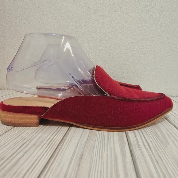 Mi.iM Mule Slide Shoes Burgundy Maroon Faux Calf Hair Pointed Toe- Women's 6.5 - Picture 3 of 6